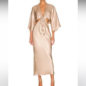 Shona Joy La Lune Tie Front Bias Midi Dress in Gold
Size US 8